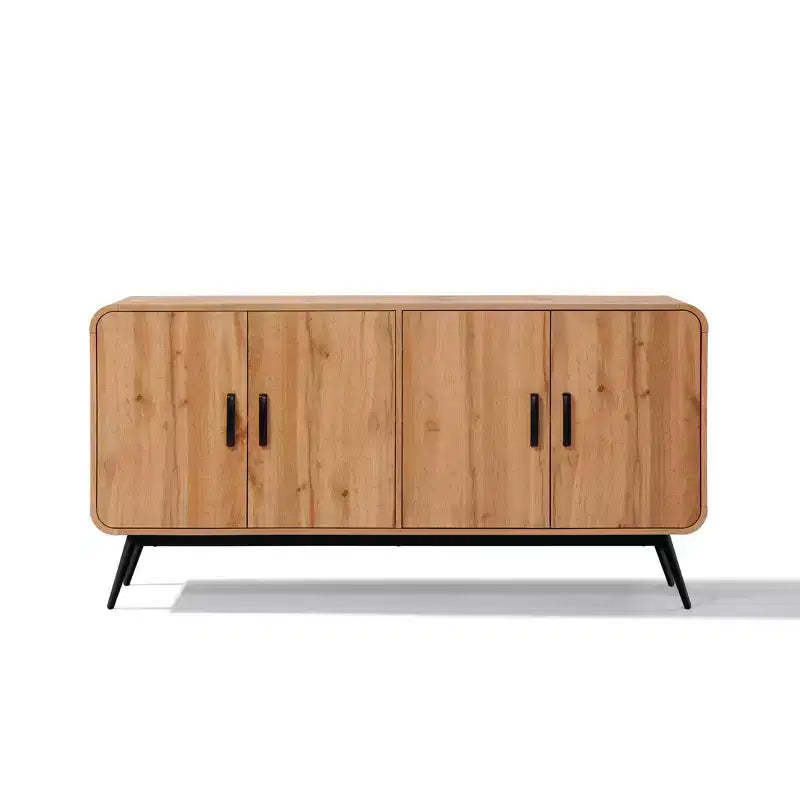 LuxenHome 4-Door with Soft Close 63-Inch Wide Sideboard Server Cabinet with Black Metal Legs