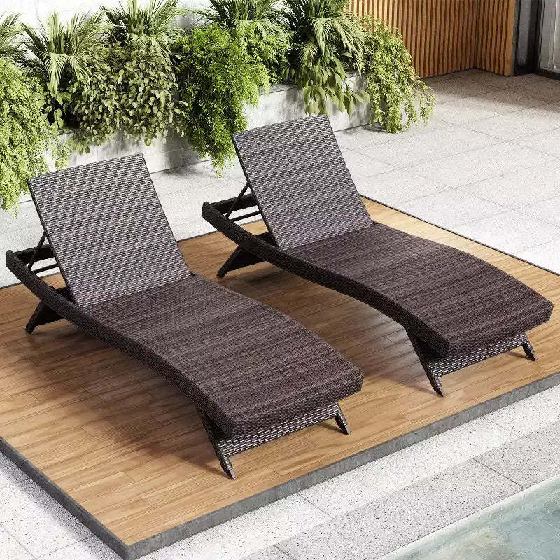 Nestl Chaise Lounge Chair Outdoor Set, Wicker Patio Lounge Chair, Outdoor Lounge Chair with Reclining Backrest