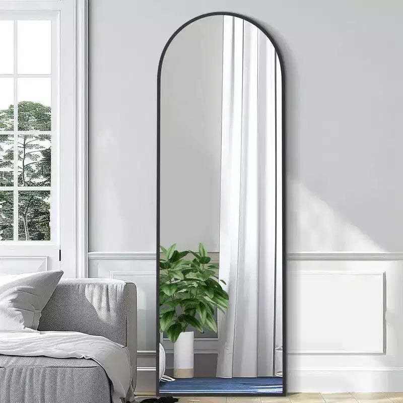 PexFix 23 in W x 67 in H Oversized Arch Wood Full Length Black Wall Mounted Standing Mirror Floor Mirror