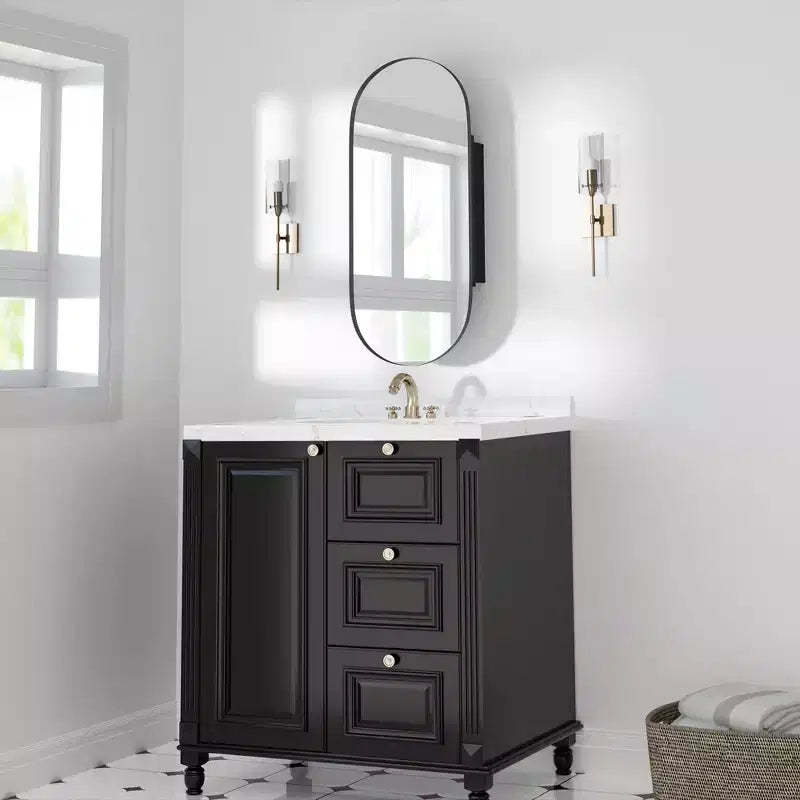 PexFix Oval 38x22 Metal Recessed/Surface Mount Medicine Cabinet with Mirror Black