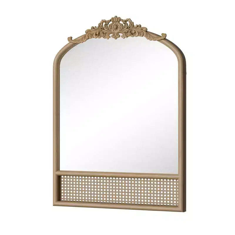 PexFix Classic Carved Arch Wood Frame with Rattan Bottom Wall Mirror