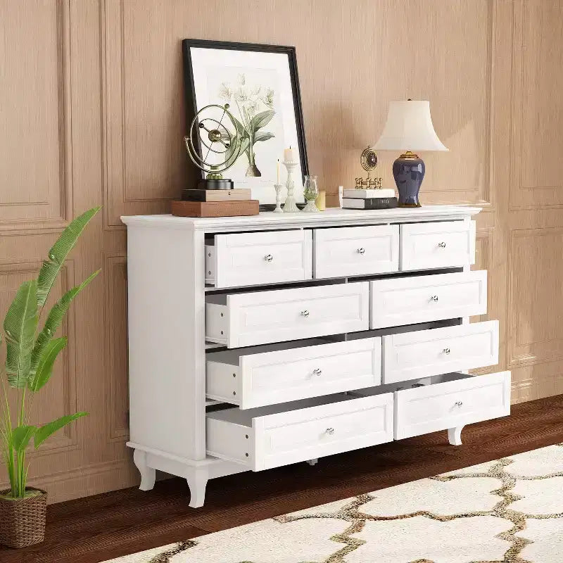 Hitow 9 Drawer Horizontal Dresser Antique Style Chest of Drawers Metal Button Handles