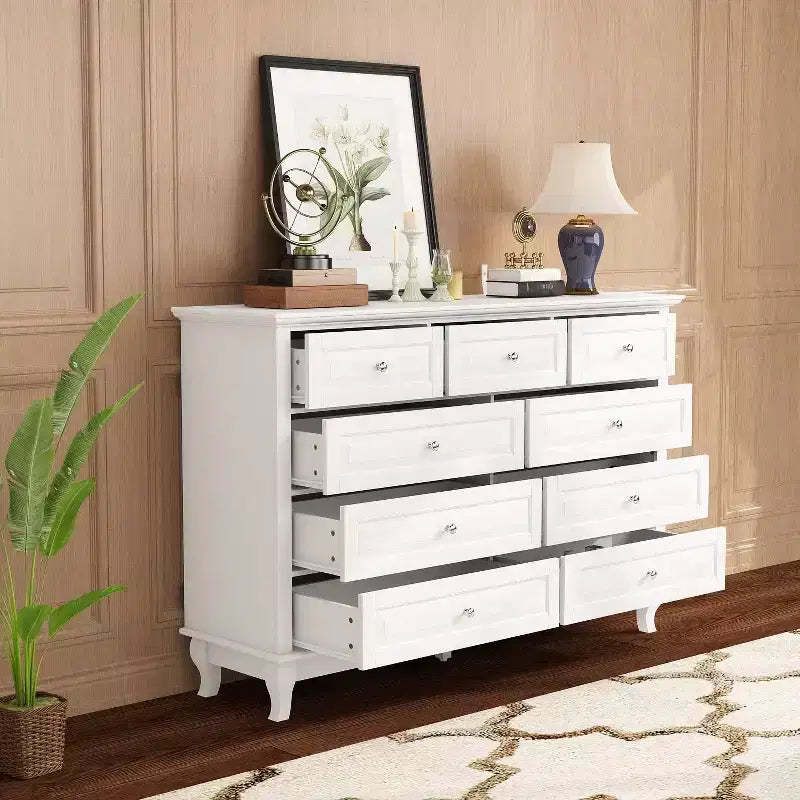 Hitow 9 Drawer Horizontal Dresser Antique Style Chest of Drawers Metal Button Handles