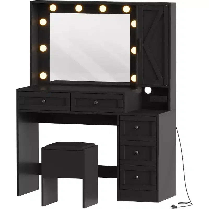 Makeup Vanity Desk, Adult Dressing Table Set, Vanity Desk with Lights, Charging Station, Drawers, for Bathroom, Bedroom