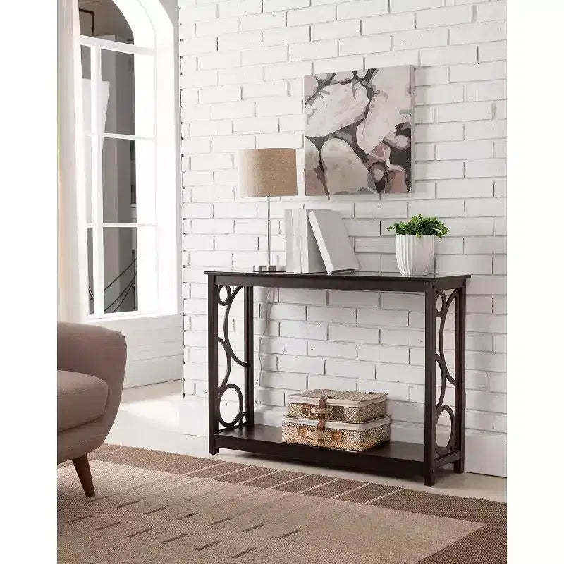 Kings Brand Furniture - Dark Cherry Finish Wood Entryway Sofa Console Table with Storage Shelf for Hallway, Foyer, Living Room