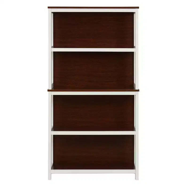 LuxenHome 4-Shelf 59.5 H x 31.38 W Cherry and White Manufactured Wood Bookcase Brown