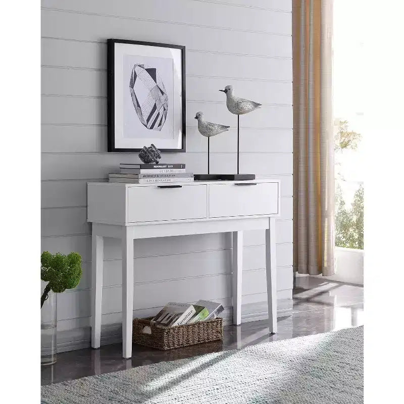Kings Brand Furniture - Atmore White Wood Console Sofa Table with 2 Storage Drawers for Entryway, Hallway, Living Room, Behind Couch