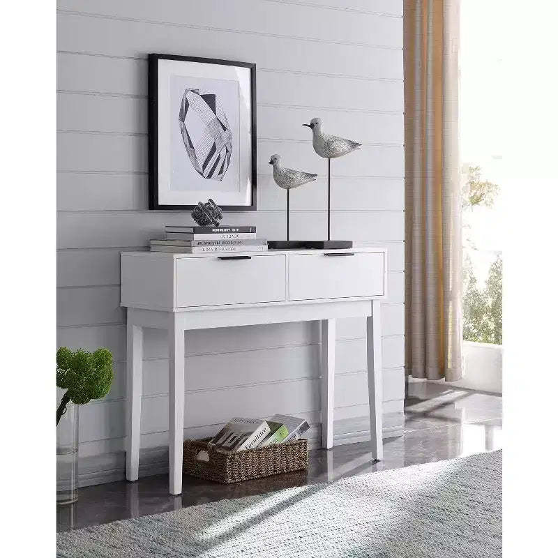 Kings Brand Furniture - Atmore White Wood Console Sofa Table with 2 Storage Drawers for Entryway, Hallway, Living Room, Behind Couch