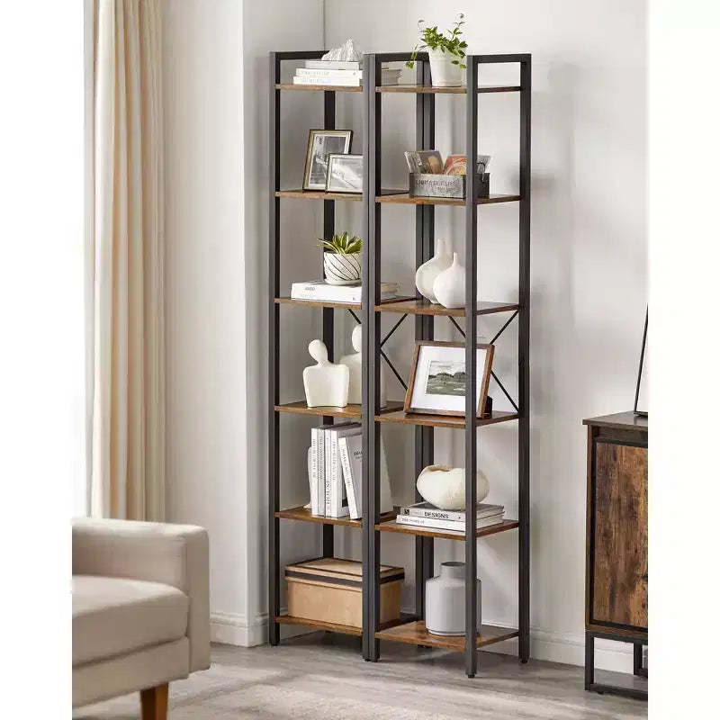 Tall 6-Tier Narrow Bookshelf, Skinny Bookcase with Steel Frame for Living Room, Home Office, Study - Industrial Style, 11.8 x 15.7 x 73.8 Inches