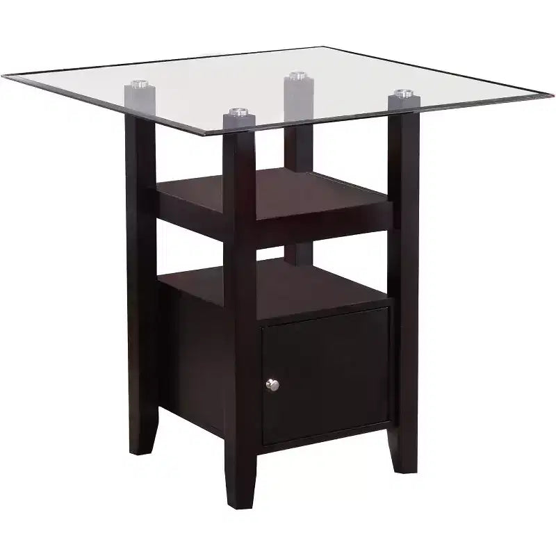 Kings Brand Furniture - Cappuccino Finish/Glass Top Counter Height Dining Table with Storage