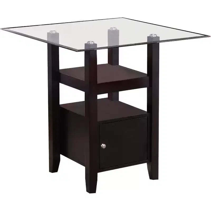 Kings Brand Furniture - Cappuccino Finish/Glass Top Counter Height Dining Table with Storage