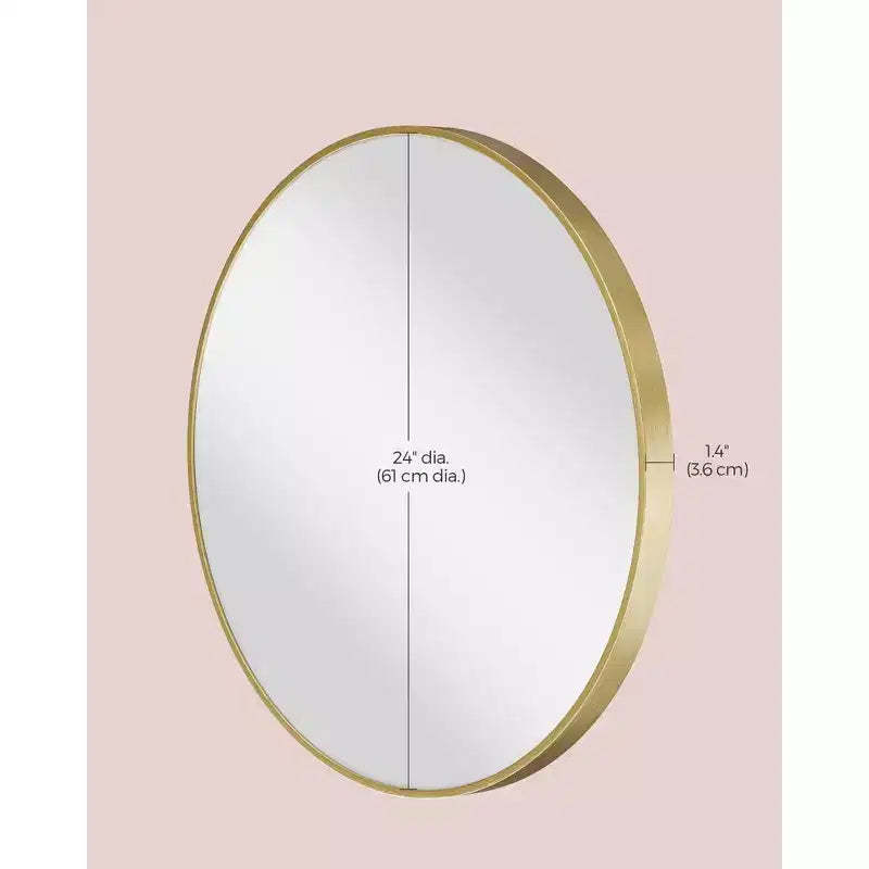 LEDREM Wall Mirror, Circle Mirror, 24-Inch Gold Round Bathroom Mirror, Metal Frame, Easy Install, Wall Mirror, Elegance Reflected