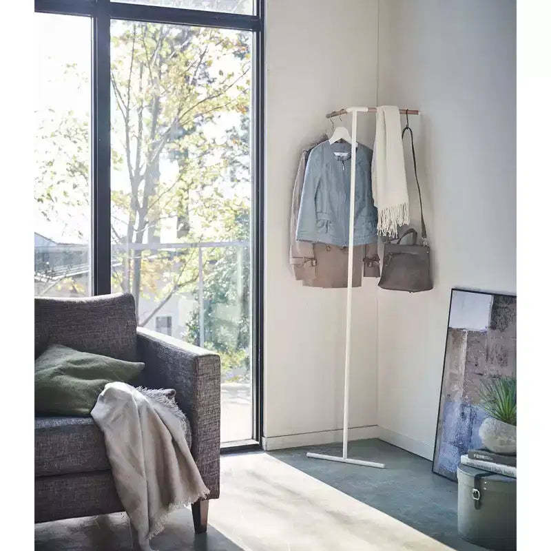 Yamazaki Home - Corner Leaning Coat Hanger (63 H) - Steel + Wood