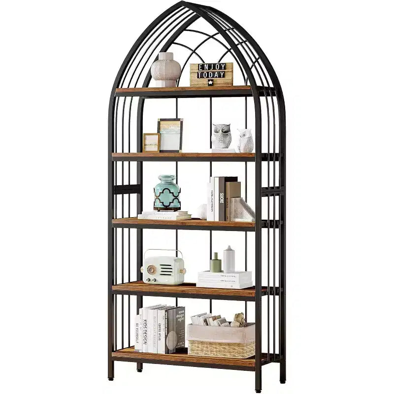 Lantine 5-Tier Bookshelf, 74.8 Tall Bookcase, Industrial Curved Freestanding Display Shelf Storage Shelf for Living Room, Home Office