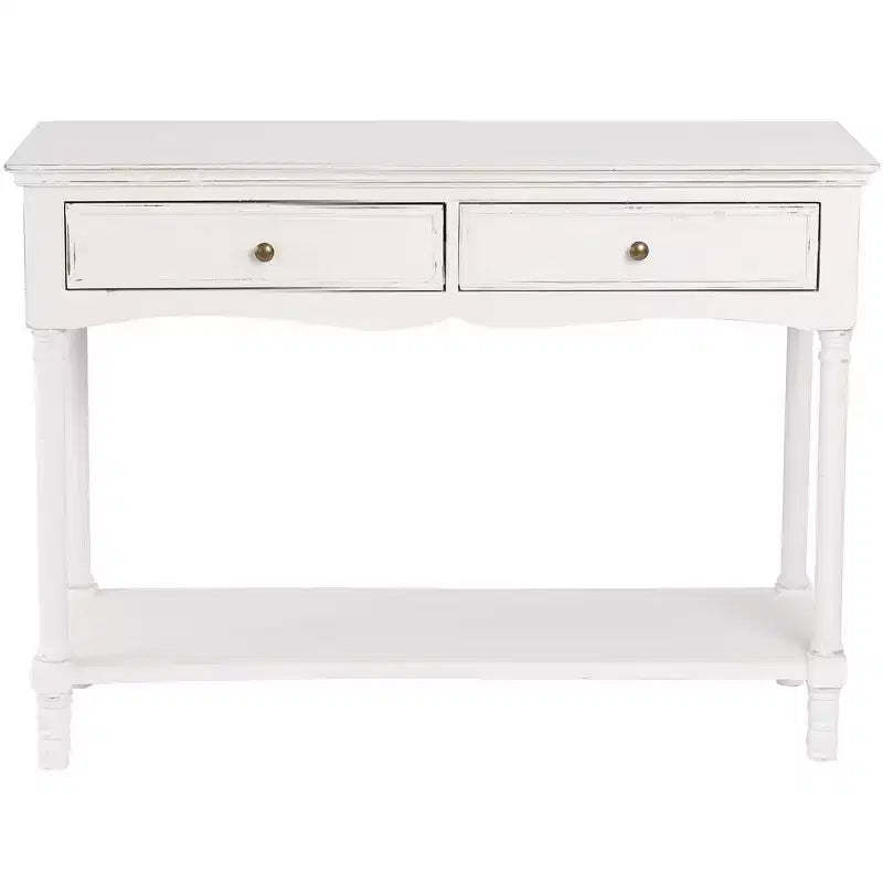 LuxenHome White Wood Console Table with 2 Drawers and Shelf, Entryway Storage Furniture