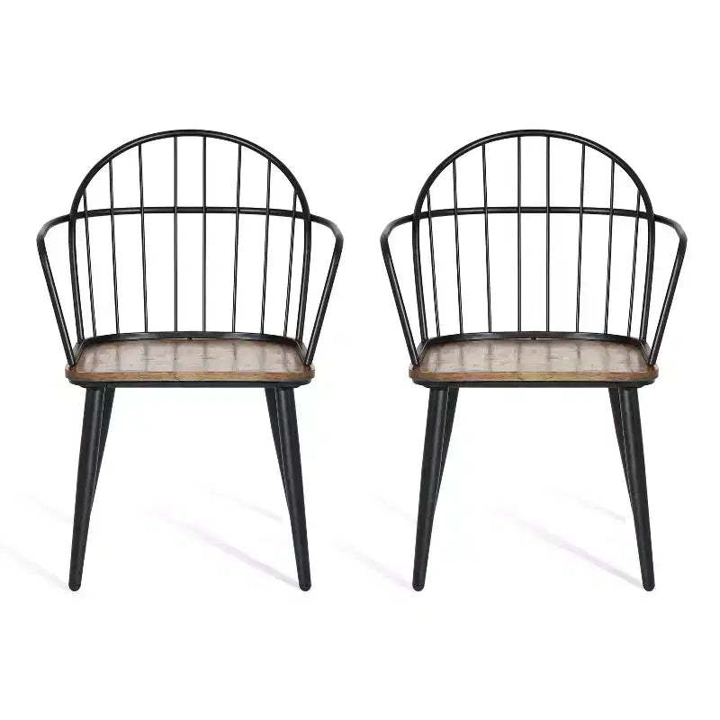 Christopher Knight Home Loftia Modern Iron Frame Dining Chairs(Set of 2), Brown/Black