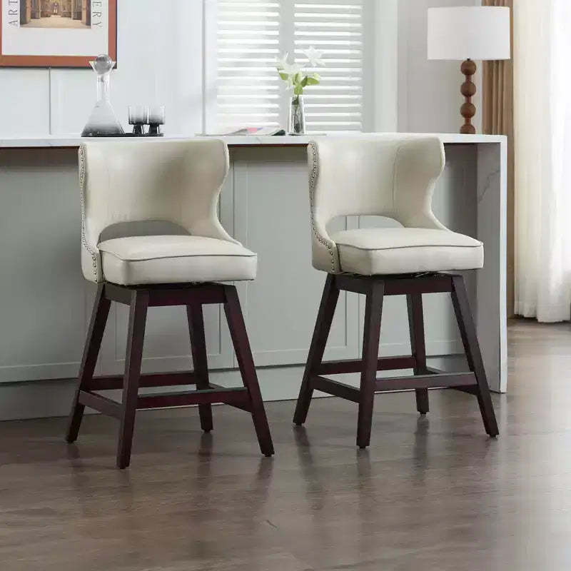 Hyleory Swivel Nailhead Upholstered Counter Bar Stools with Solid Wood Frame and Legs, Two Stools Included