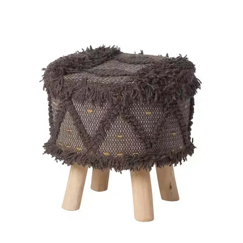 GDFStudio Edene Boho Handmade Fabric 16*16 Stool with Metal Accents, Dark Brown
