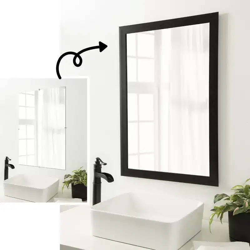 Amanti Art Mirror Makeover Bathroom Mirror Frame Border Kit - Fully Assembled Peel and Stick Frame - Mirror NOT Included - Furniture Espresso Trim