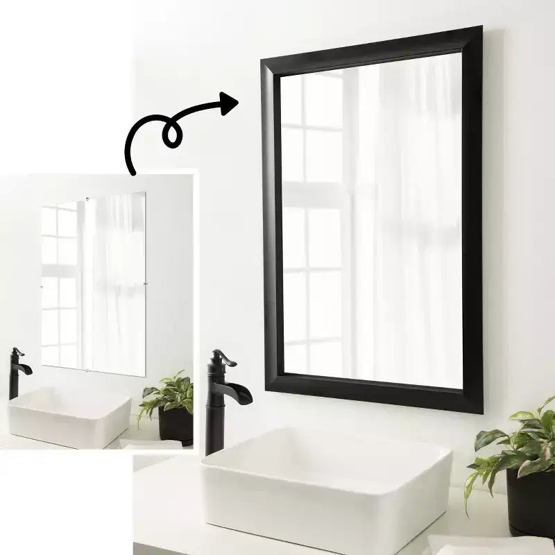 Amanti Art Mirror Makeover Bathroom Mirror Frame Border Kit - Fully Assembled Peel and Stick Frame - Mirror NOT Included - Grand Black Narrow Trim