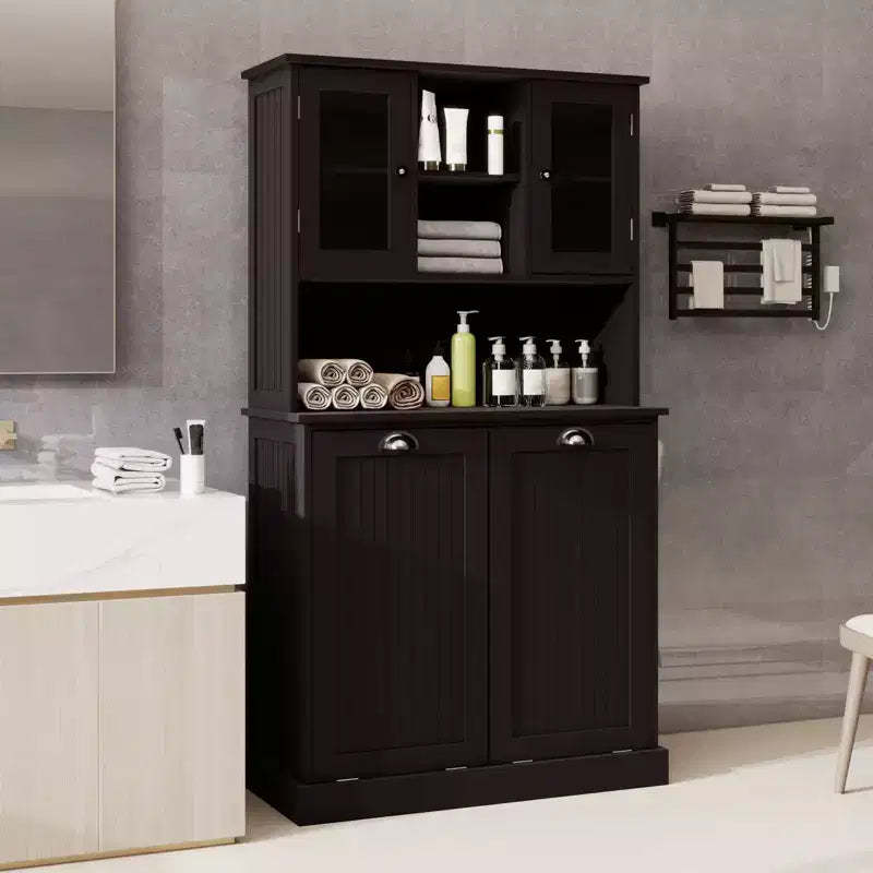 Bathroom Cabinet with Laundry Basket, Tilt Out Laundry Hamper Cabinet, Freestanding Kitchen Pantry Storage Cabinet For Bathroom Living Room