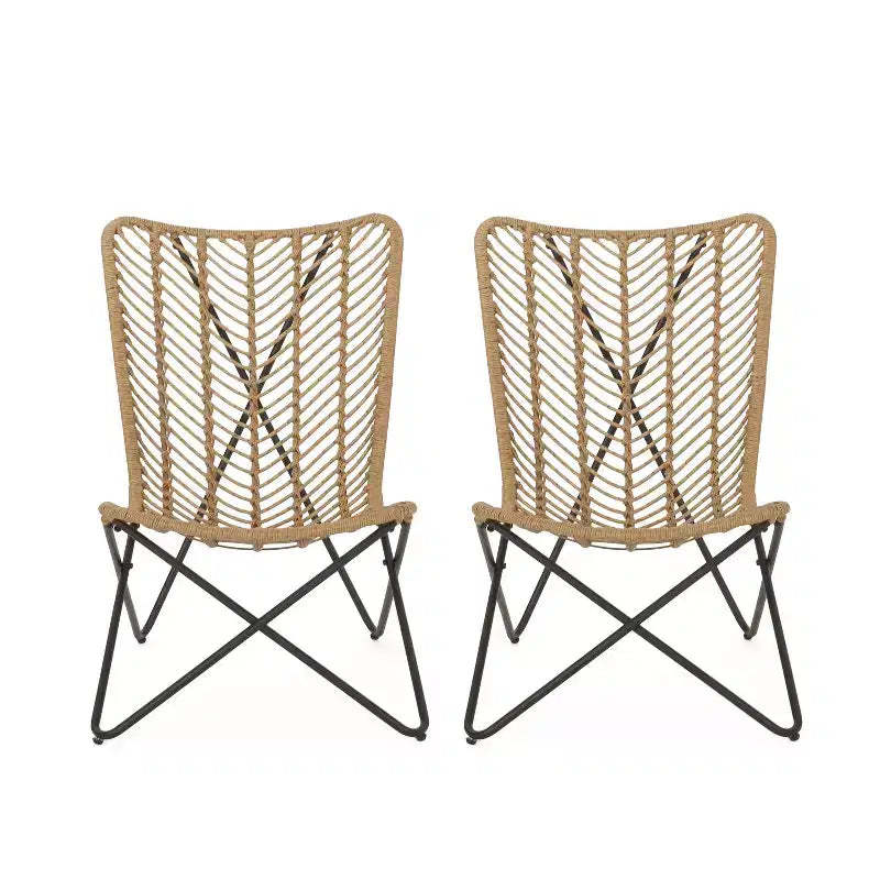 GDFStudio Juan Outdoor Wicker and Iron Accent Chairs (Set of 2)