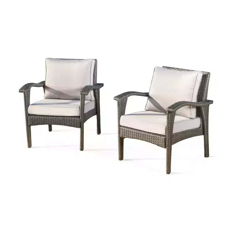 GDFStudio Hilary Outdoor Wicker Club Chairs with Cushion (Set of 2)