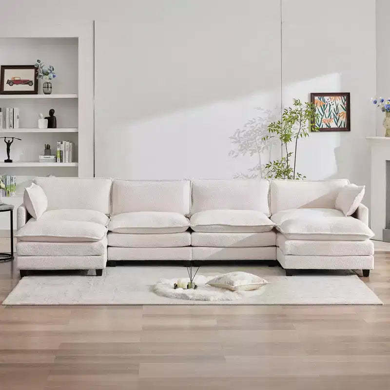HYLEORY U-Shaped Sectional Sofa , Indoor Furniture Convertible Modular Circle Velvet Sectional Sofa Set with 2 Ottomans for Living Room