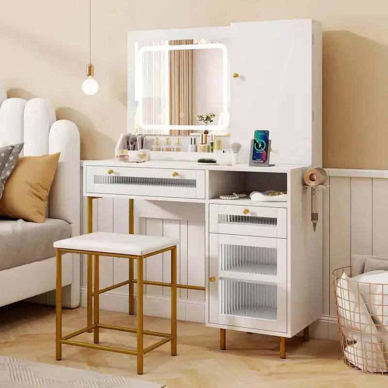 Costway Vanity Set with Mirror and Lights 3 Lighting Modes & Adjustable Brightness