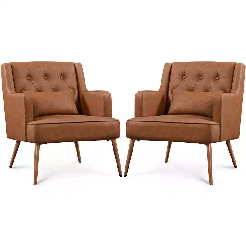 Yaheetech Set of 2 Button Tufted Modern Accent Armchairs with Lumbar Support, Retro Brown