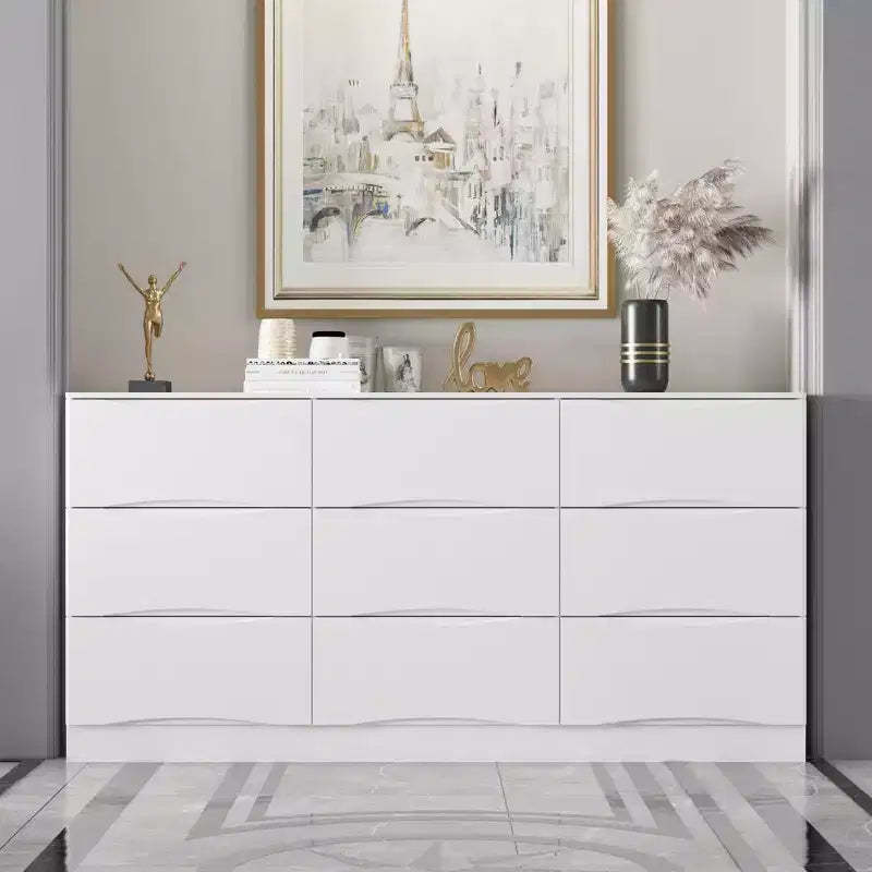 Famapy Horizontal Dresser For Bedroom Modern Minimalist Dresser Hidden Handles White
