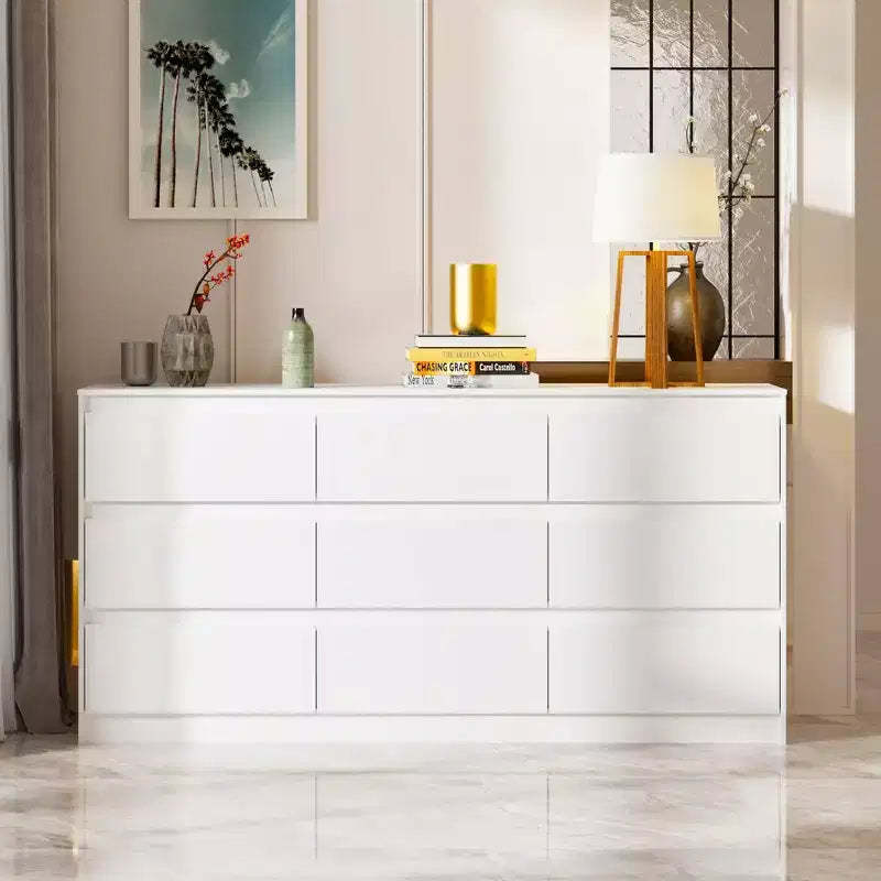 Famapy Modern Minimalist 9 Drawer Horizontal Dresser Storage Cabinet - Spacious Organizer for Bedroom/Living Room