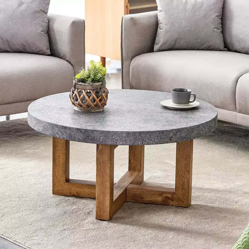 MAYEERTY 31.4 Modern Texture MDF Round Coffee Table, Rustic Table for Living Room, Gray