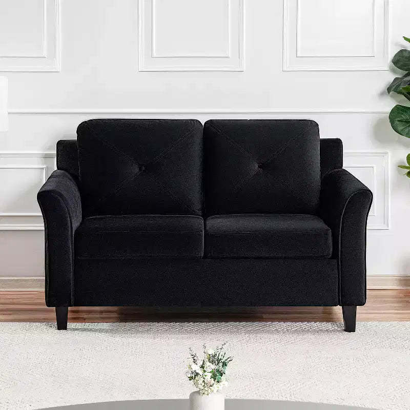 Home Imports Emporium Black Button Tufted Loveseat  Affordable Microfiber Sofa for Small Spaces, Durable Modern Living Room Furniture