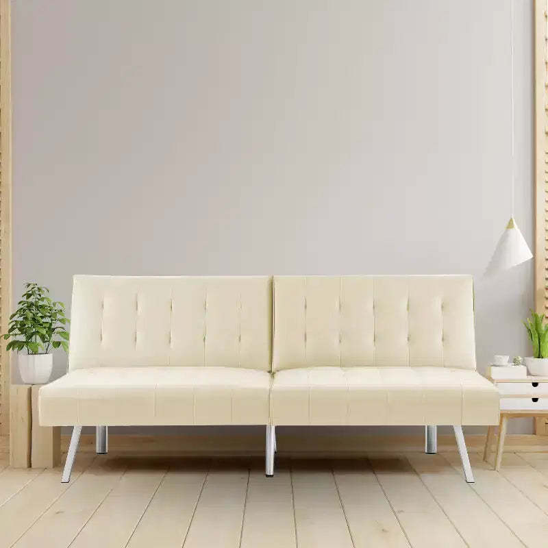 Home Imports Emporium Tufted Split Back Futon Sofa Bed, Convertible Sofa bed with Chrome Legs
