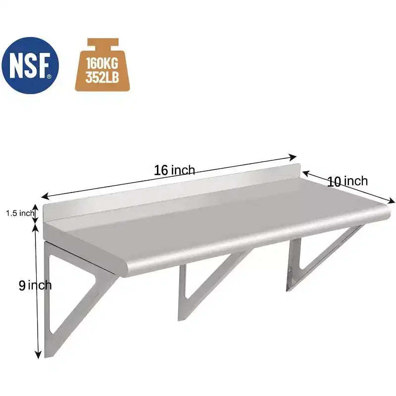 Stainless Steel Wall Shelf NSF Commercial Wall-Mounted Shelving Appliance Equipment Metal Shelving For Kitchen Restaurant Garage Laundry Utility Room