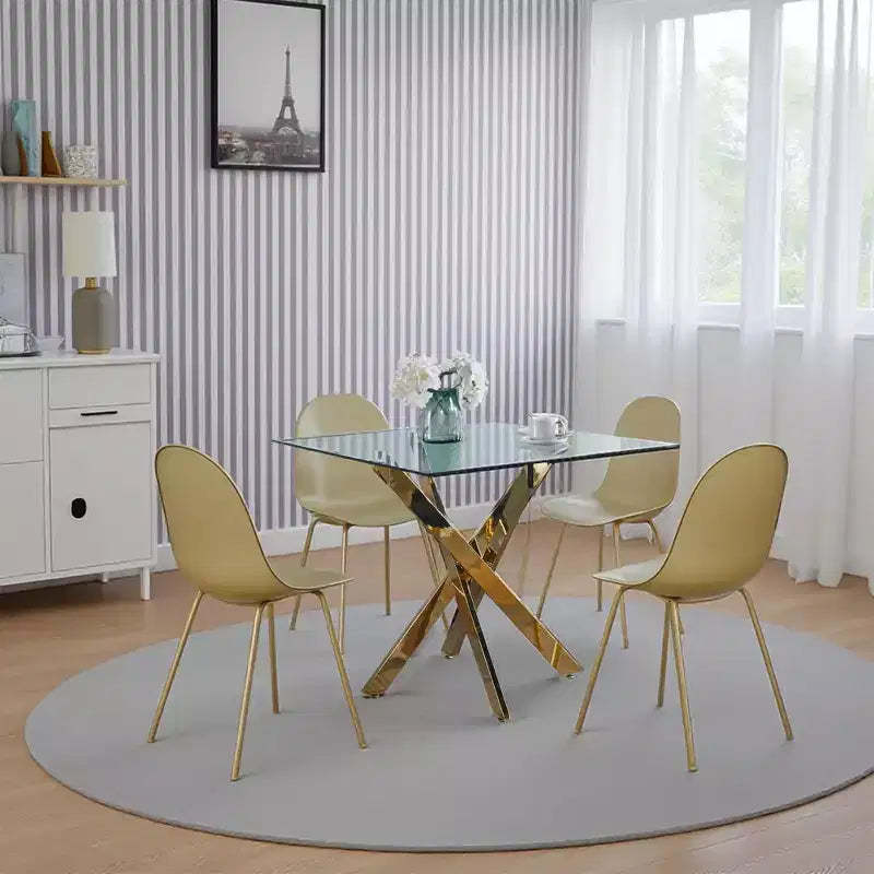 Cross-Legged Tempered Glass Dining Table - Modern, Space-Saving