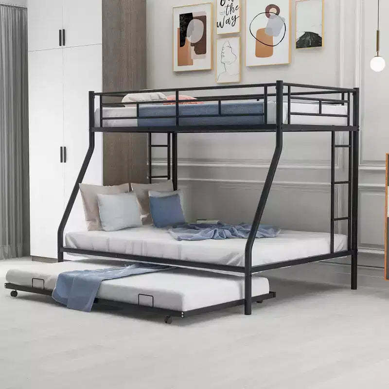 Whisen Twin over Full Bed with Sturdy Steel Frame Bunk Bed with Twin Size Trundle and Two-Side Ladders