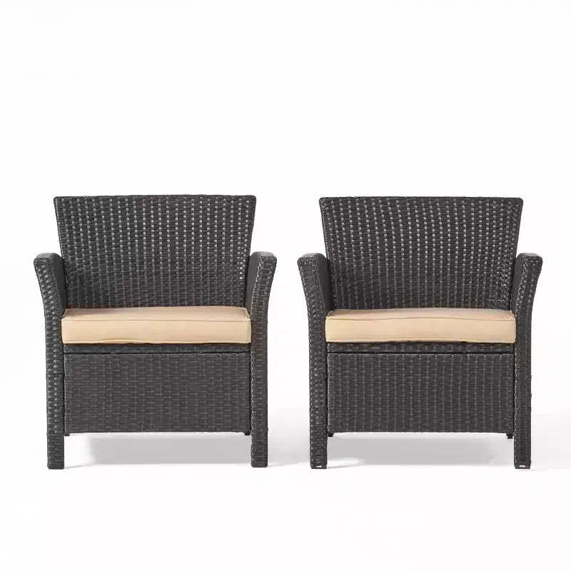 GDFStudio Raina Outdoor Wicker Club Chairs with Cushion (Set of 2)