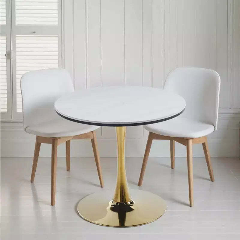 Gold & White Tulip Dining Table (2-4), MDF & Ceramic, Mid-Century, Multi-Functional.