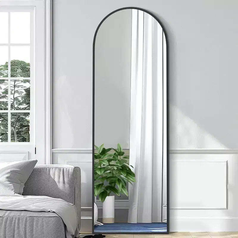Classic Wood Framed Full-Length Mirror with Right-Angled Arch Design