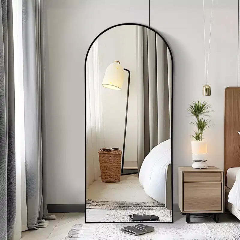 Aluminum Alloy Thin-Frame Full-Length Mirror with Right-Angled Arch Design