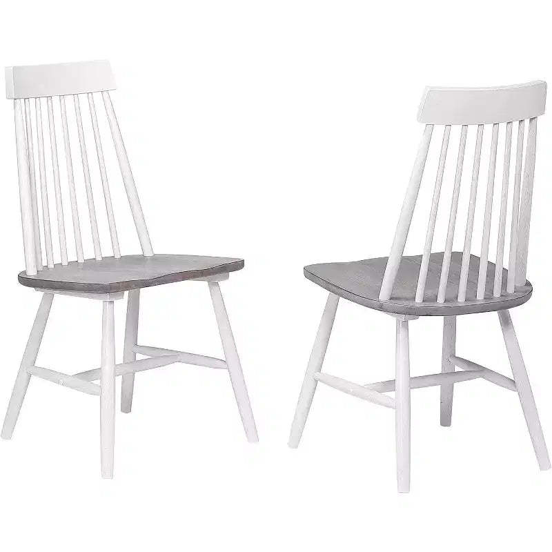 Kings Brand Furniture  Milford Windsor Wood Slat Back White/Gray Dining Side Chairs, Set of 2