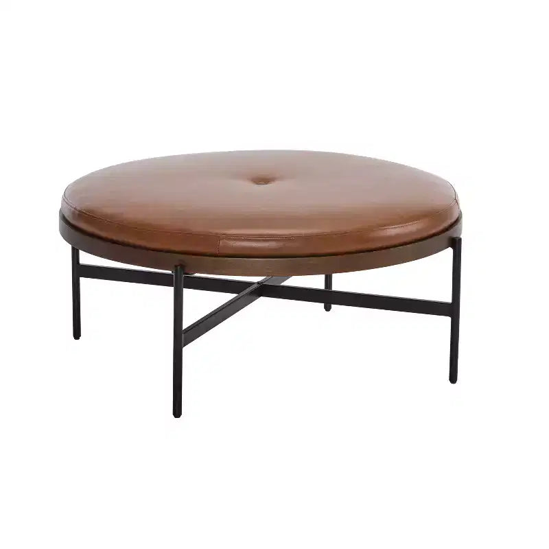 Christopher Knight Home Crestholm Modern Upholstered Round Ottoman with Iron Leg