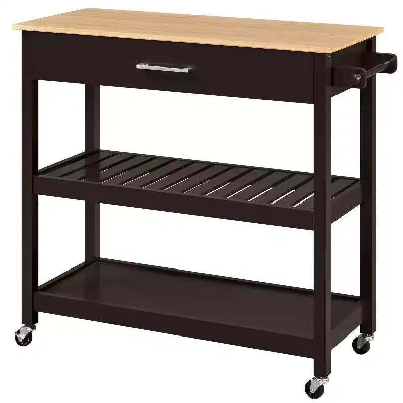 Yaheetech 40 Inch Rolling Kitchen Island Cart with Storage Shelves and Drawer
