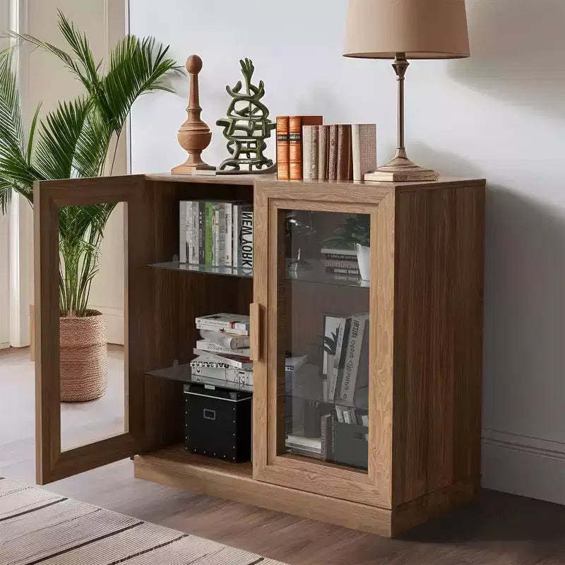 PexFix 31x31x16 Wood Accent Cabinet with Adjustable Shelf Storage Cabinet Natural-Glass Door