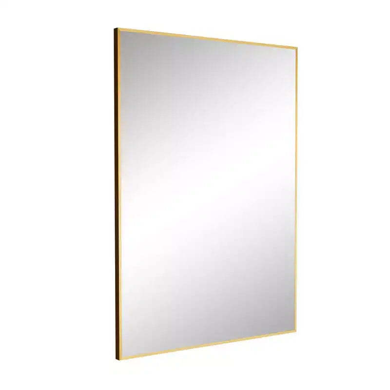 Thin-Frame Gold-Coated Aluminum Rectangular Wall Mirror with Right Angle Design