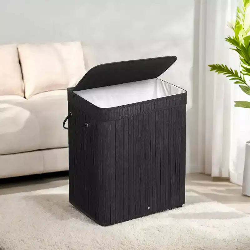 26.4-Gals Laundry Hamper Basket Bamboo Laundry Basket with Lid Removable Machine Washable Laundry Basket, with Handles Ink Black