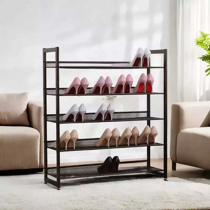 Stackable 5-Tier Shoe Rack - Adjustable Metal Mesh Shoe Organizer for 20-25 Pairs