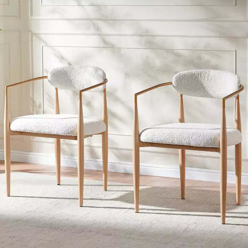 Boucle Dining Chairs Set of 2, Modern Armchairs with Wood Grain Metal Legs for Kitchen, Living Room, Restaurant, Cafe - Morden Fort